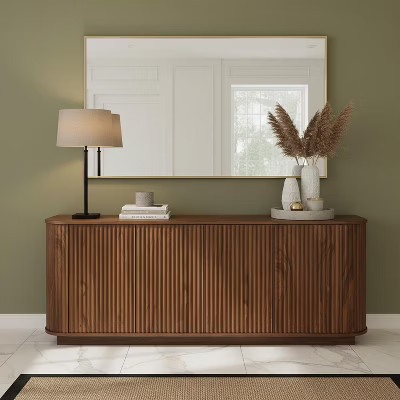 Homy Casa Modern Fluted 4 Door Sideboard Buffet Cabinet with Adjustable Shelves, Walnut | Target