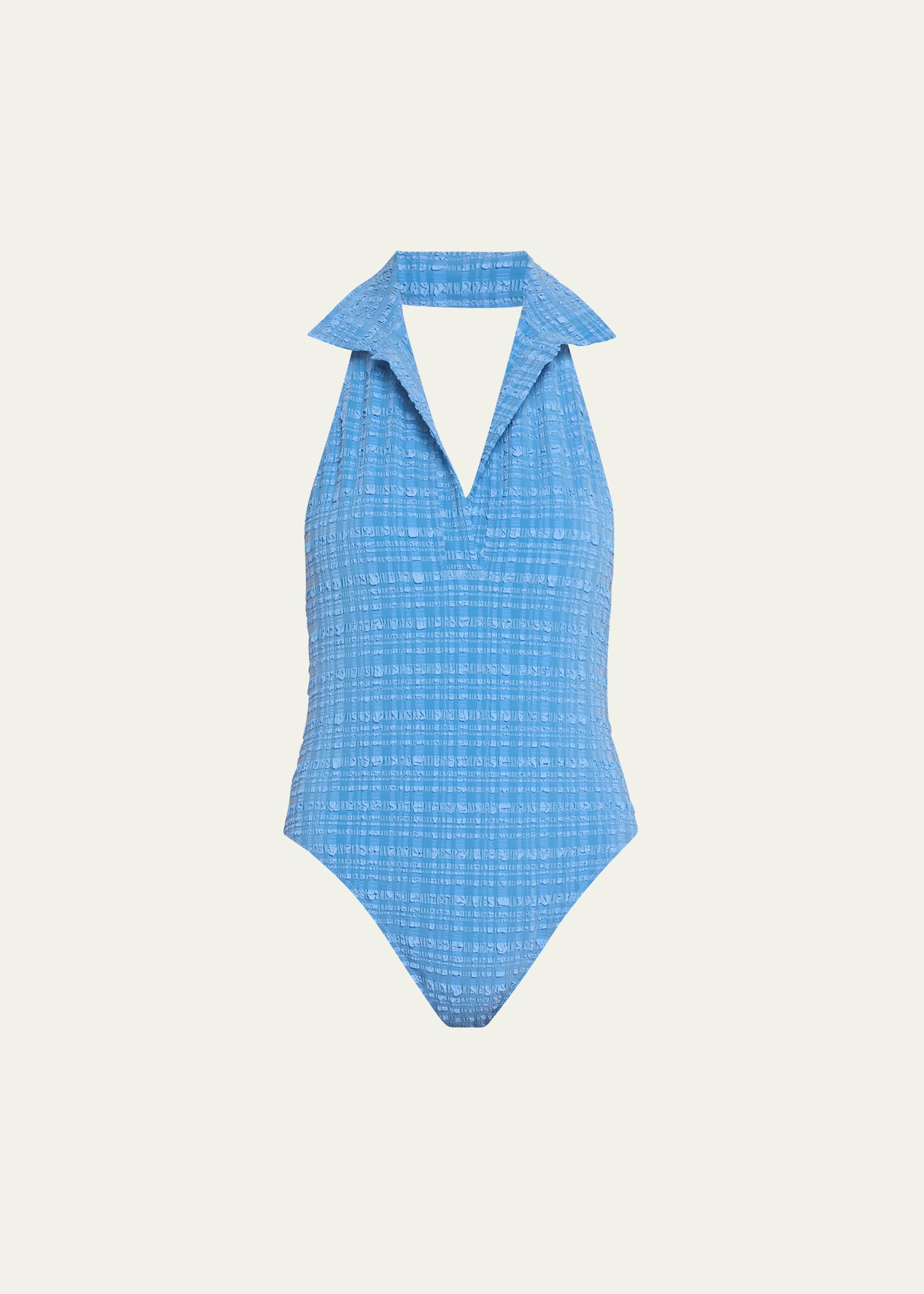 Lisa Marie Fernandez Striped Seersucker Polo One-Piece Swimsuit | Bergdorf Goodman