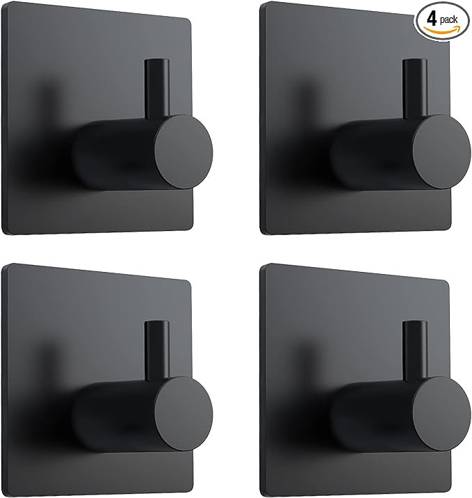 VIS'V Adhesive Hooks, Black Adhesive Towel Hooks Waterproof Self Adhesive Shower Wall Hooks Stain... | Amazon (US)