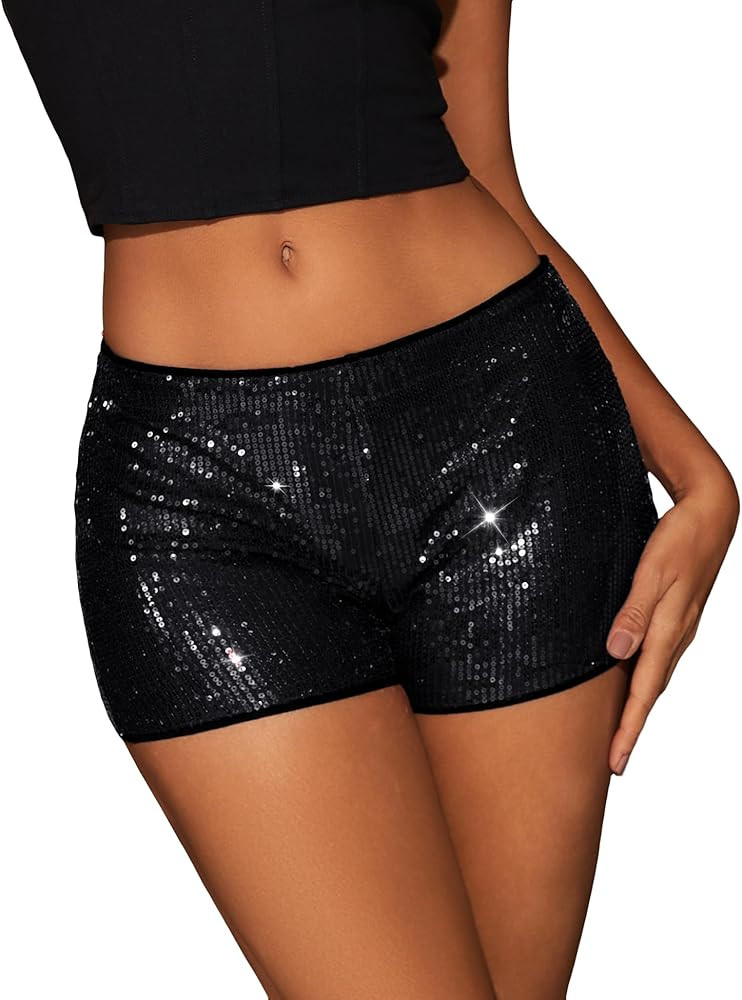 LOMON Womens Sequin Mini Shorts Y2K Going Out Low Rise Micro Shorts Cheetah Print Bottoms Concert... | Amazon (US)