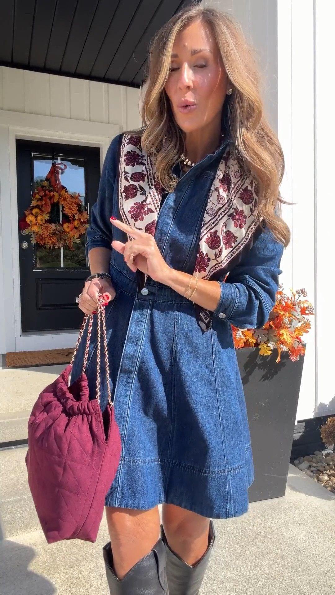 This denim dress from Walmart looks SO much more expensive than it is! 🤎 Paired it with cowboy boots, a burgundy bag, and a printed scarf for such a chic fall look!

Walmart fashion, Walmart fall finds, denim dress, fall denim outfit, cowboy boots, burgundy handbag, printed scarf, affordable fall fashion, chic fall outfit, western fall style, women over 40 fashion, TheMomInStyle