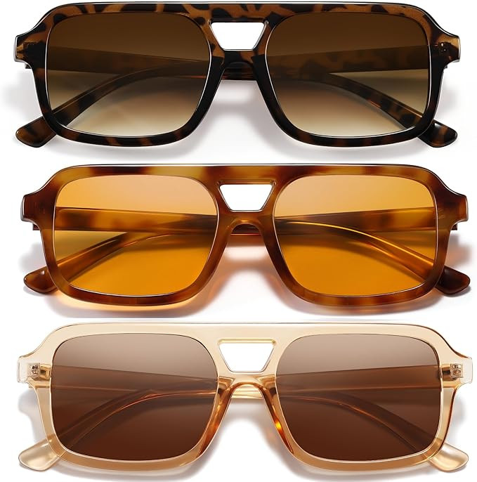 Retro Square Sunglasses for Womens Men - Trendy Vintage Aviator Sun Glasses UV400 Protection | Amazon (US)