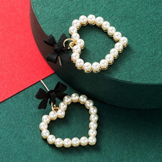 YERTTER Christmas Elegant Butterfly Bow Pearl Heart Earrings for Women Bridal Drop Dangling Earri... | Amazon (US)