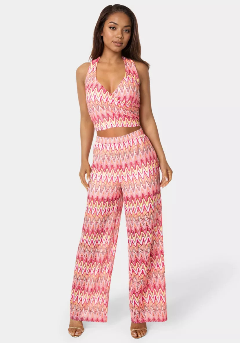 2-Piece Chevron Halter Top Flare Pants Set | Belk