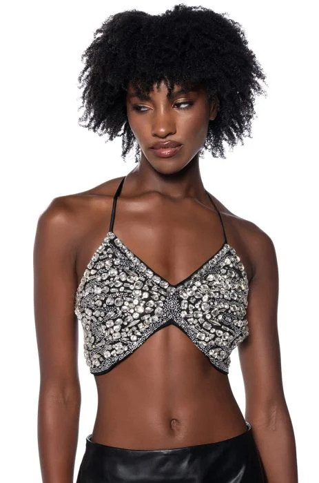 BUTTERFLY WINGS EMBELLISHED HALTER TOP in black | AKIRA