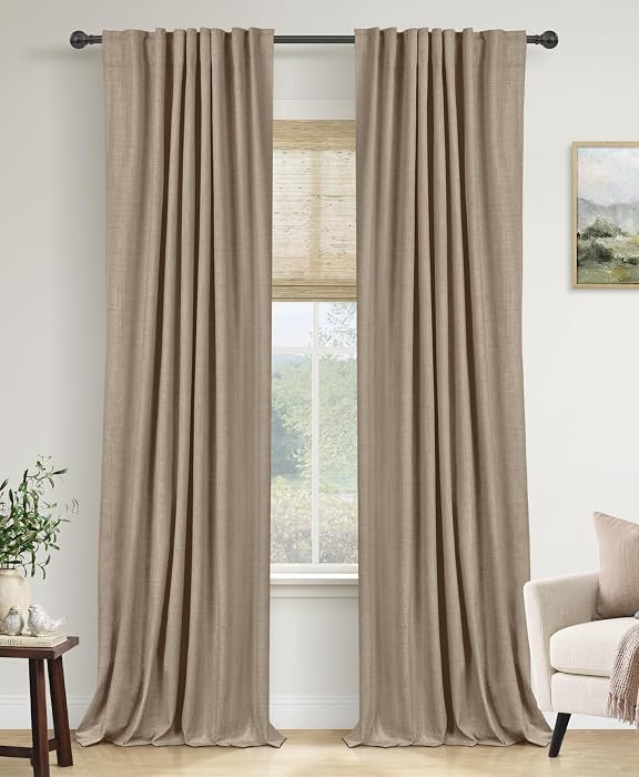 Brown Linen Blackout Curtains for Bedroom 84 Inches Long, Back Tab/Rod Pocket Living Room Drapes, Thermal Insulated Blackout Curtains 2 Panels Set, 50" W x 84" L,Copper Brown | Amazon (US)