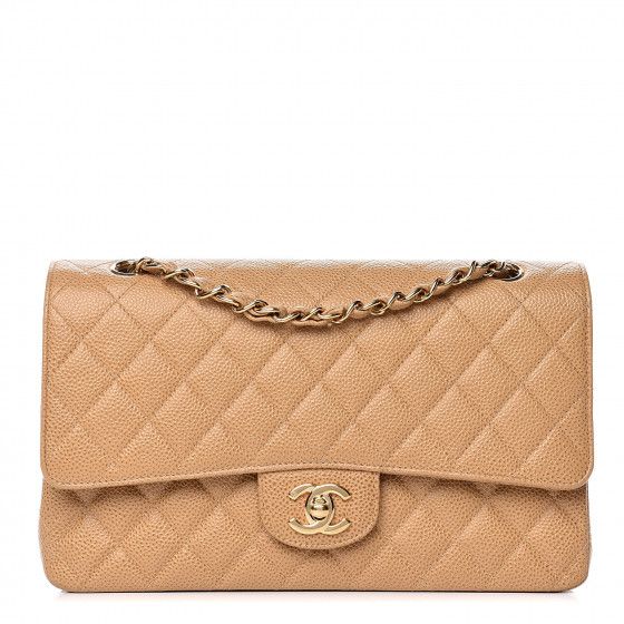 CHANEL Caviar Quilted Medium Double Flap Beige | Fashionphile