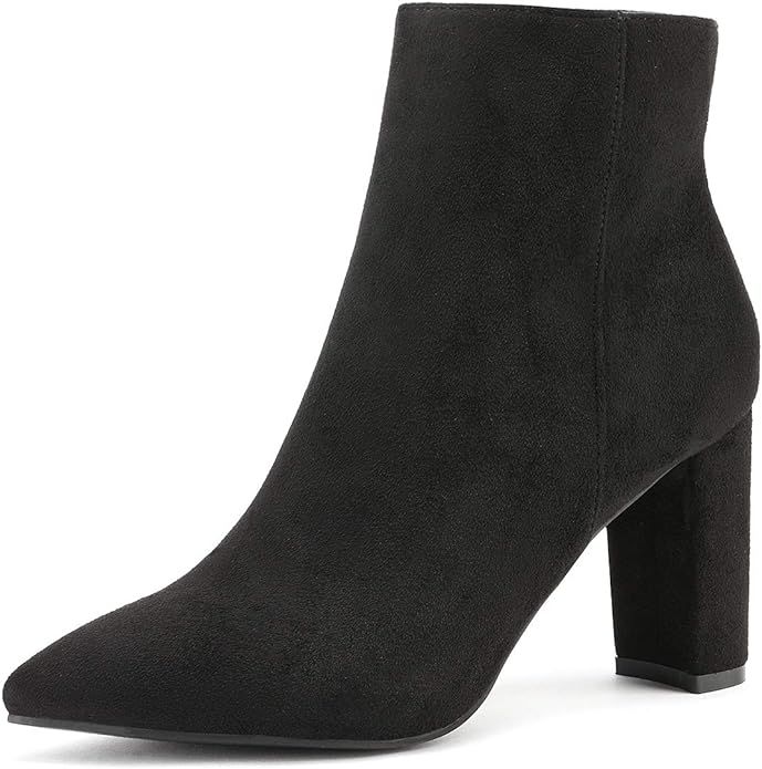 Amazon.com | DREAM PAIRS Women's Black Chunky Heel Ankle Booties Pointed Toe Short Boots Size 8.5... | Amazon (US)