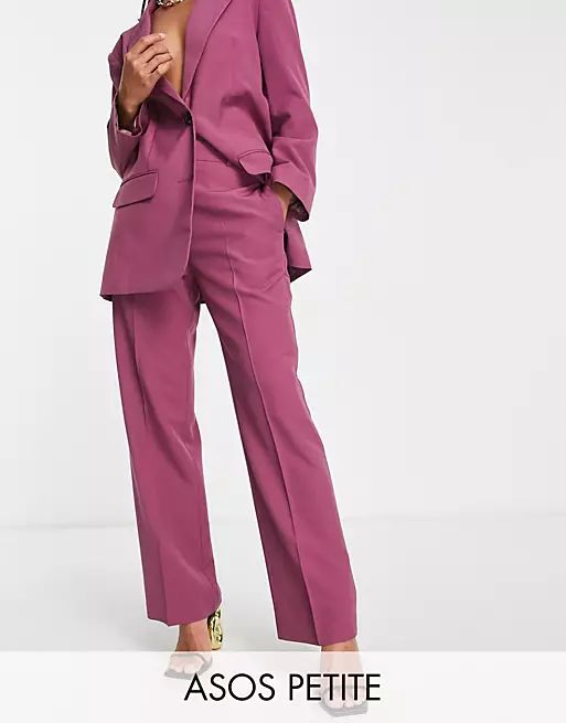 ASOS DESIGN Petite Mix & Match slim straight suit pants in plum | ASOS (Global)