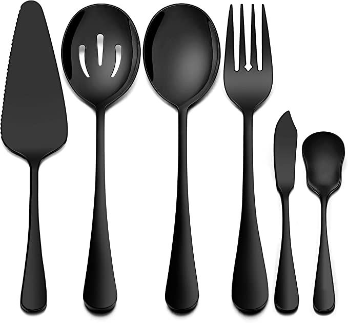 Homikit 6 Pieces Black Serving Utensils, Modern Stainless Steel Serving Hostess Set with Serving ... | Amazon (US)