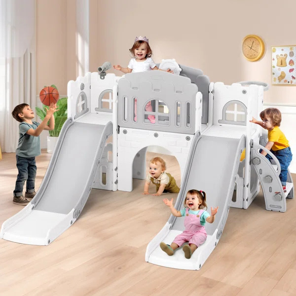 Cosvalve 87'' W Indoor and Outdoor Plastic Climber with Double Slide | Wayfair North America