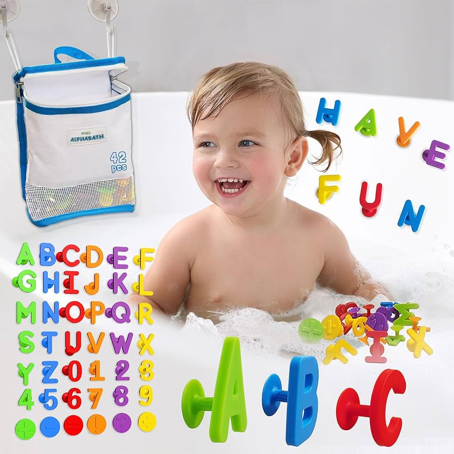 ALPHABATH 42pc Alphabet Letters Numbers Suction Bath Toys Montessori Sensory Preschool Daycare Sp... | Amazon (US)