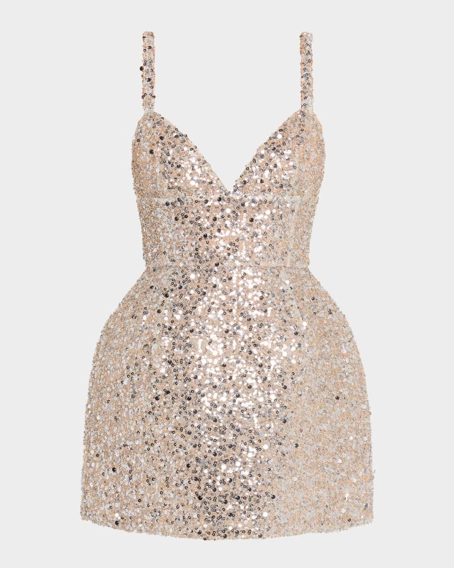 Bronx and Banco Tessa Deep V-Neck Sequin Mini Dress | Neiman Marcus
