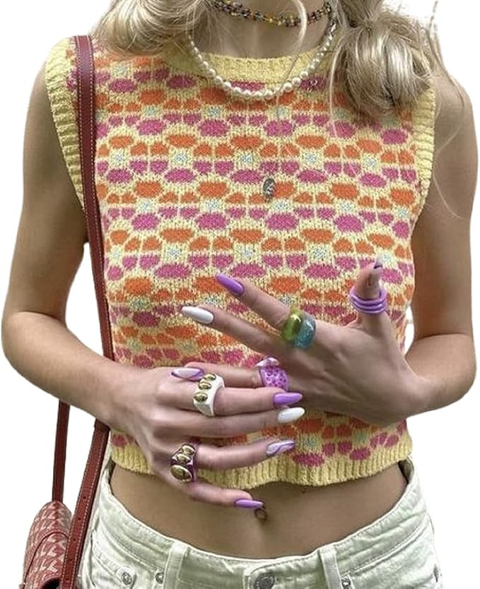 Women Basic Ribbed Knit Tie Dye Tank Top Crew Neck Sleeveless Crop Top Y2K Summer Camisole Vest T... | Amazon (US)