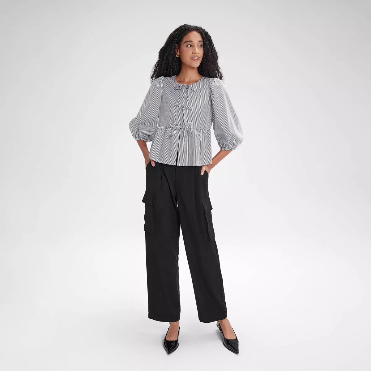 Women's Balloon 3/4 Sleeve Tie-Front Blouse - A New Day™ | Target