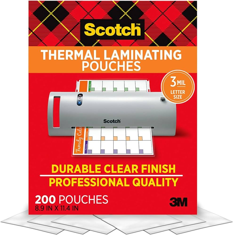 Scotch Thermal Laminating Pouches, 200 Count, Clear, 3 mil., Laminate Business Cards, Banners and... | Amazon (US)