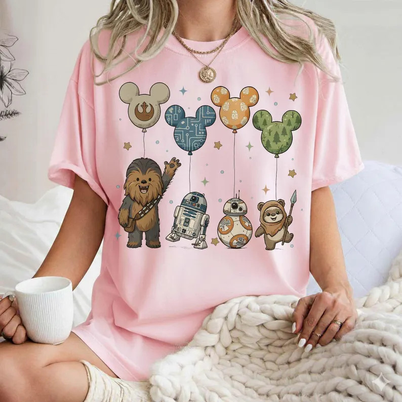 Retro Chewbacca R2D2 BB8 Ewok Balloon Shirt, Disney Star Wars Balloon Shirt, Baby Yoda, Star War ... | Etsy (Global)