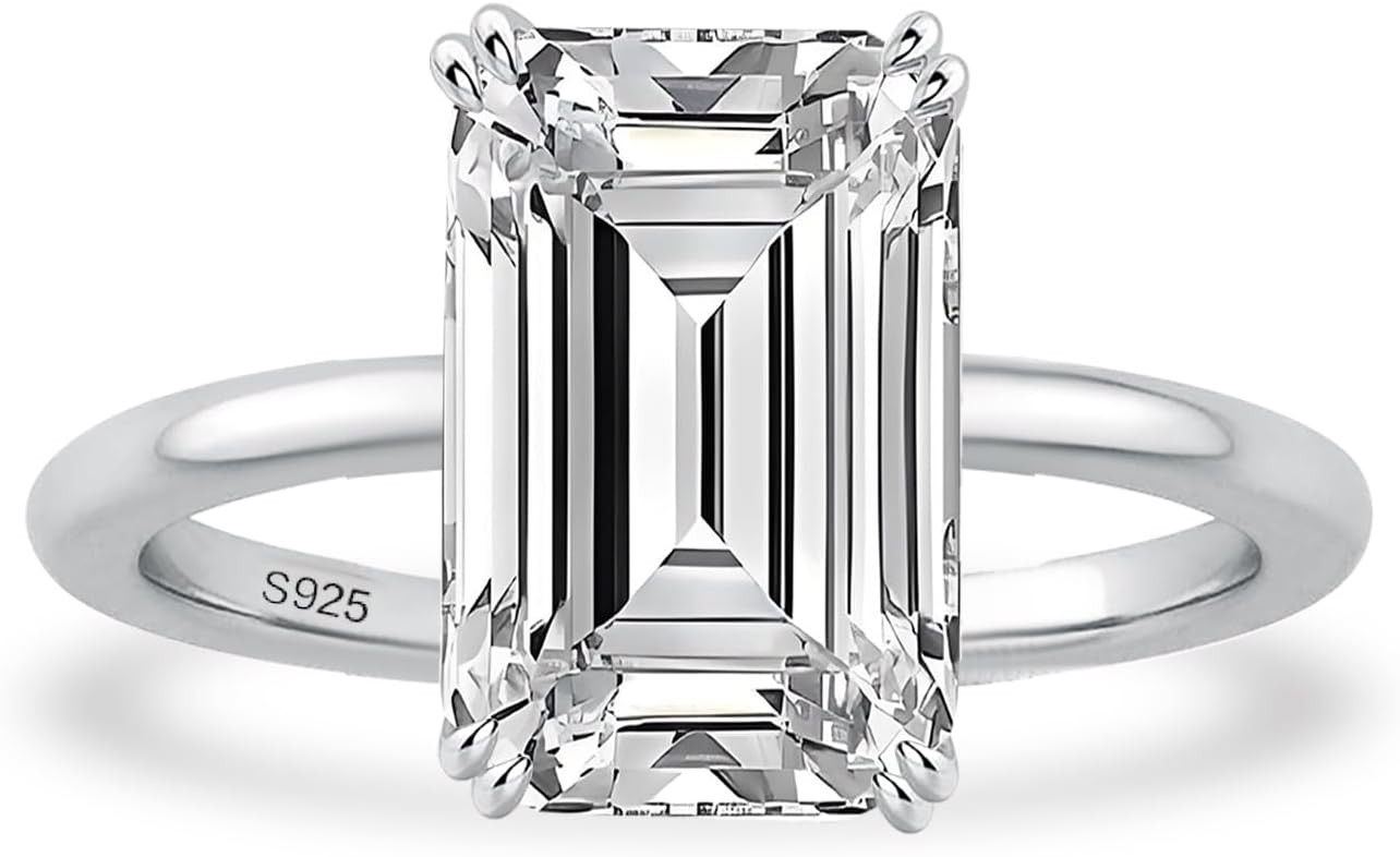PAFIDDY 5CT Silver Emerald Cut Engagement Rings for Women | Amazon (US)