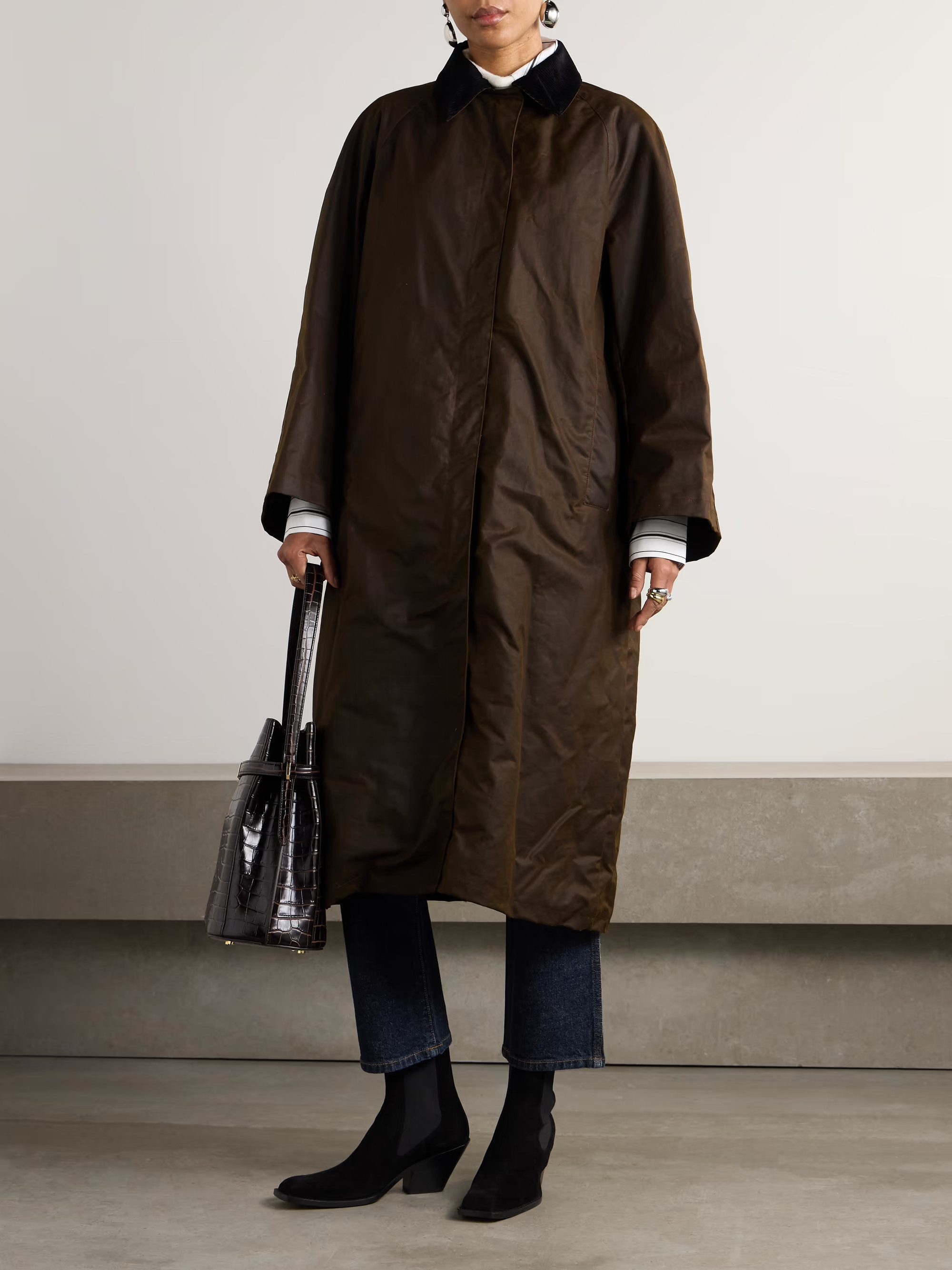 Corduroy-trimmed waxed organic cotton coat | NET-A-PORTER (US)