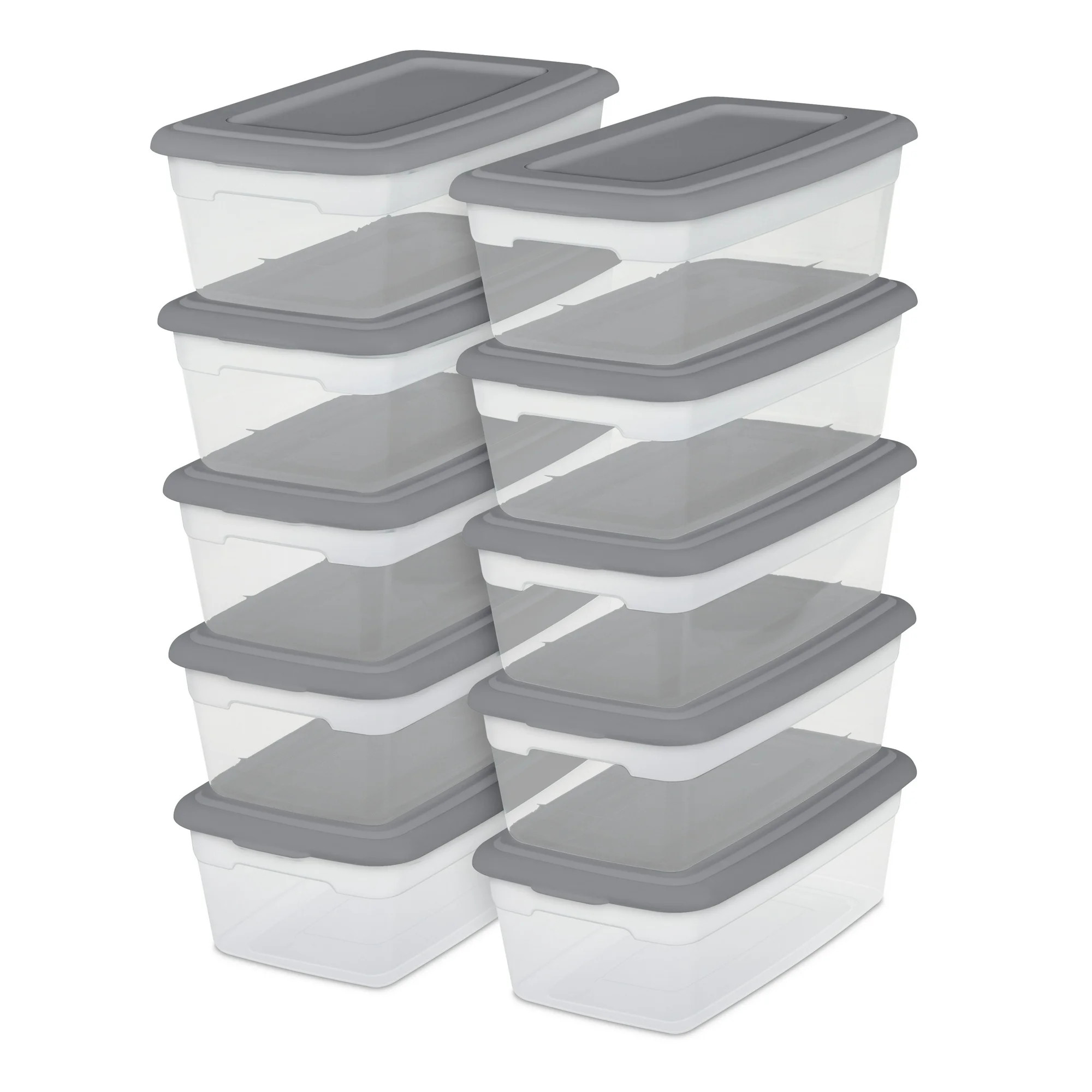 Sterilite Set of (10) 6 Qt. Clear Plastic Storage Boxes with Gray Lids - Walmart.com | Walmart (US)