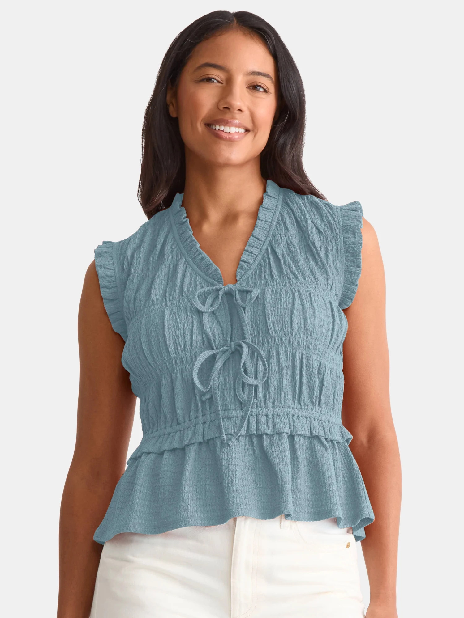 Time and Tru Women's Textured Tie Front Top, Sizes XS-XXXL | Walmart (US)