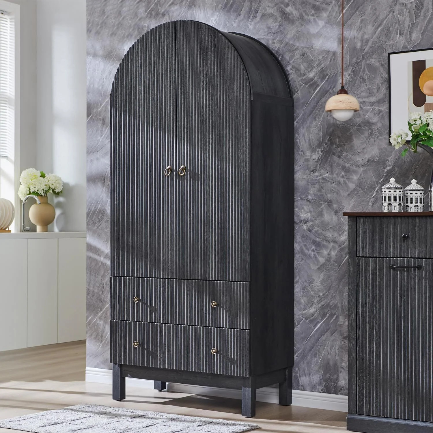 SinCiDo Fluted Arched Cabinet, 71" Tall Kitchen Storage Cabinets with Doors and Adjustable Shelve... | Walmart (US)