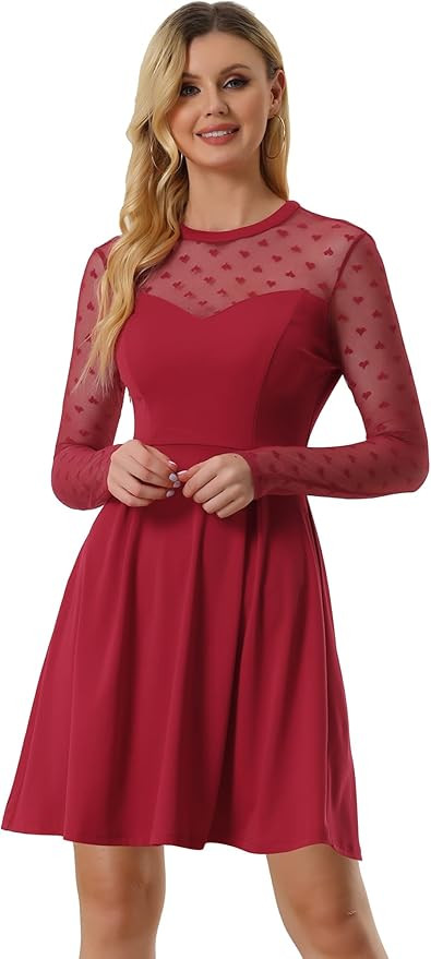 Allegra K Women's Heart Mesh Sheer Long Sleeve Gothic Cocktail Wedding Guest Skater Party Short D... | Amazon (US)