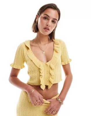 ASOS DESIGN knitted frill top co-ord in yellow | ASOS (Global)