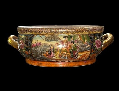 Vintage Chinese Made Satsuma Style Porcelain Foot Bath Planter Jardiniere Koi | eBay US