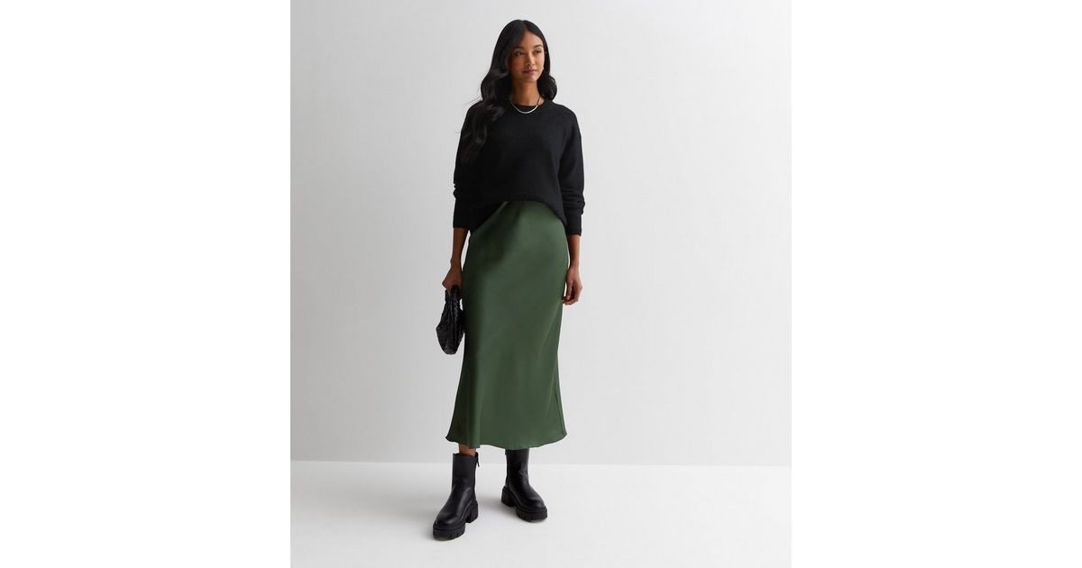 Dark Green Satin Bias Cut Midaxi Skirt
						
						Add to Saved Items
						Remove from Saved It... | New Look (UK)