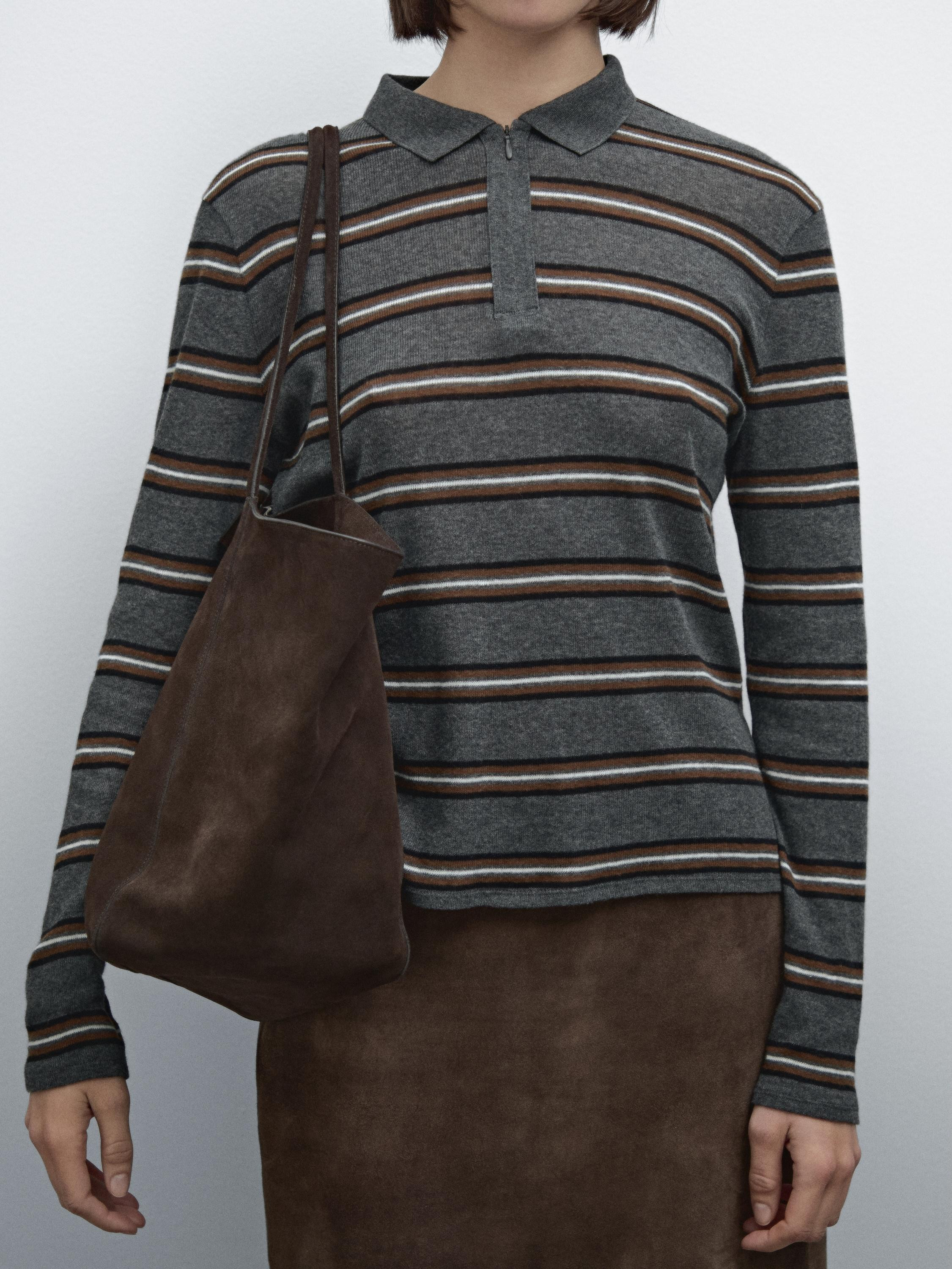 Split suede maxi shopper bag | Massimo Dutti UK