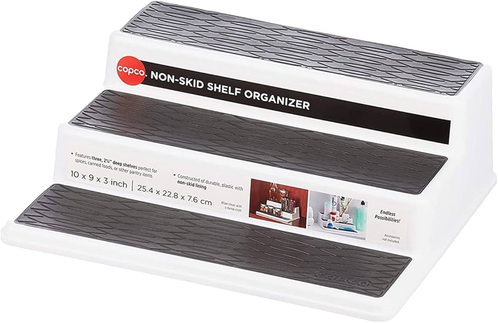 Copco Non-Skid 3-Tier Spice Pantry Kitchen Cabinet Organizer, 10-Inch, White/Gray | Amazon (US)