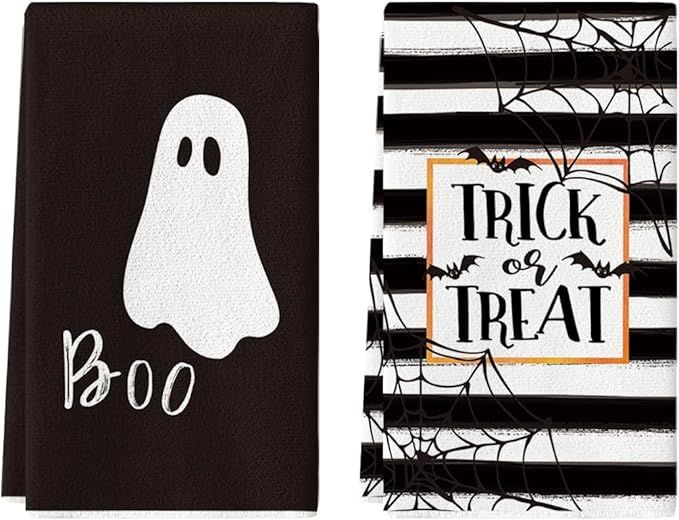 Artoid Mode Black Stripes Ghost Boo Halloween Kitchen Towels Dish Towels, 18x26 Inch Trick Or Tre... | Amazon (US)