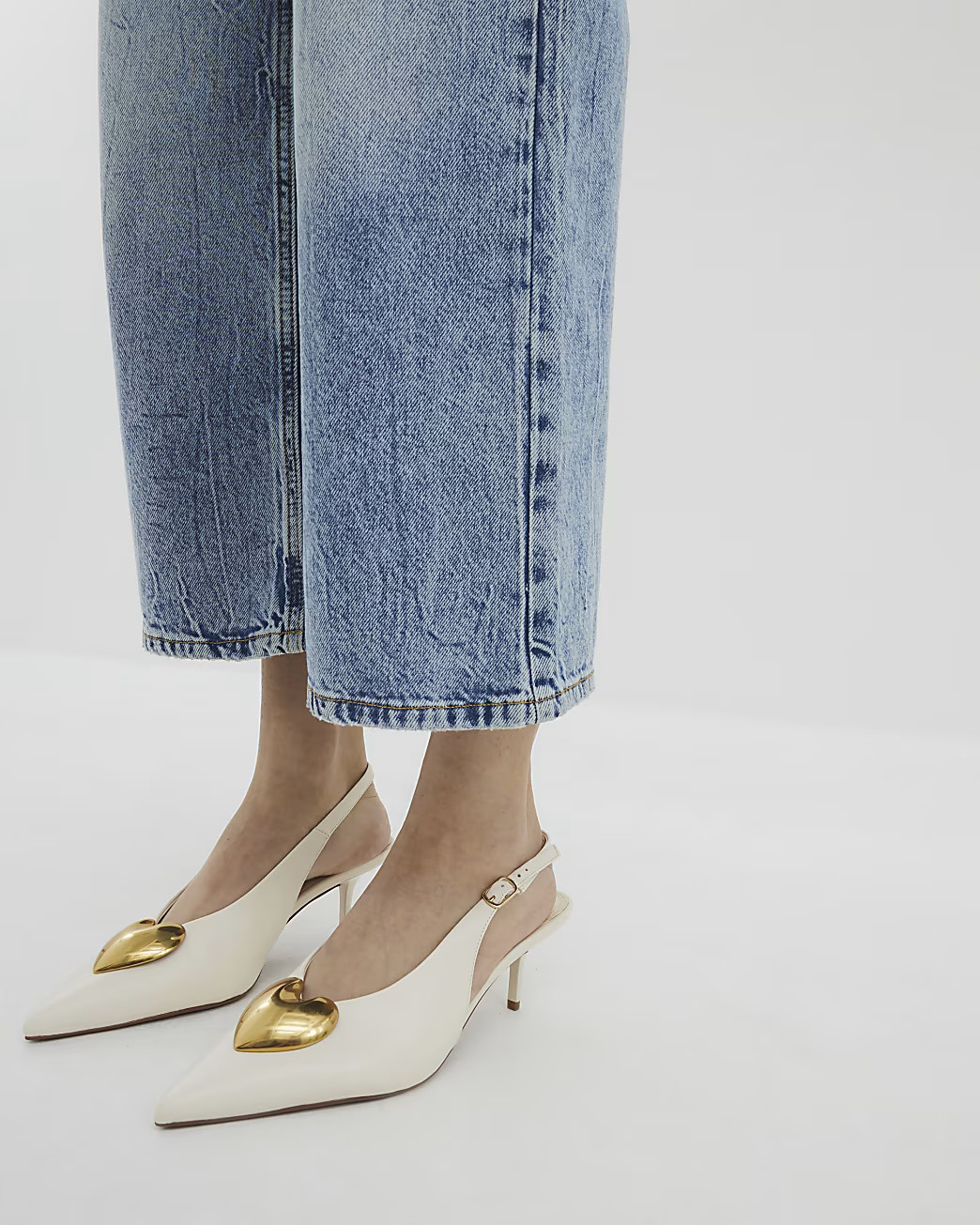 White Heart Ankle Strap Court Shoes | River Island UK & IE