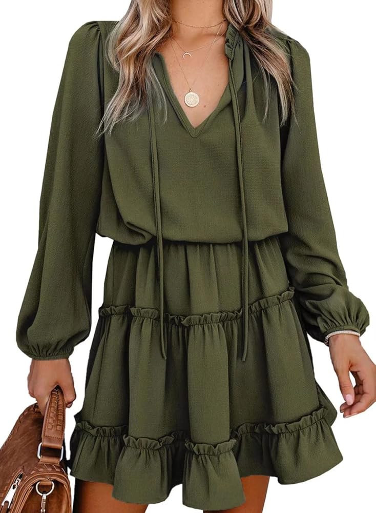 Dokotoo Womens Split V Neck Ruffle Chiffon Elegant Mini Short Skirt Dresses | Amazon (US)