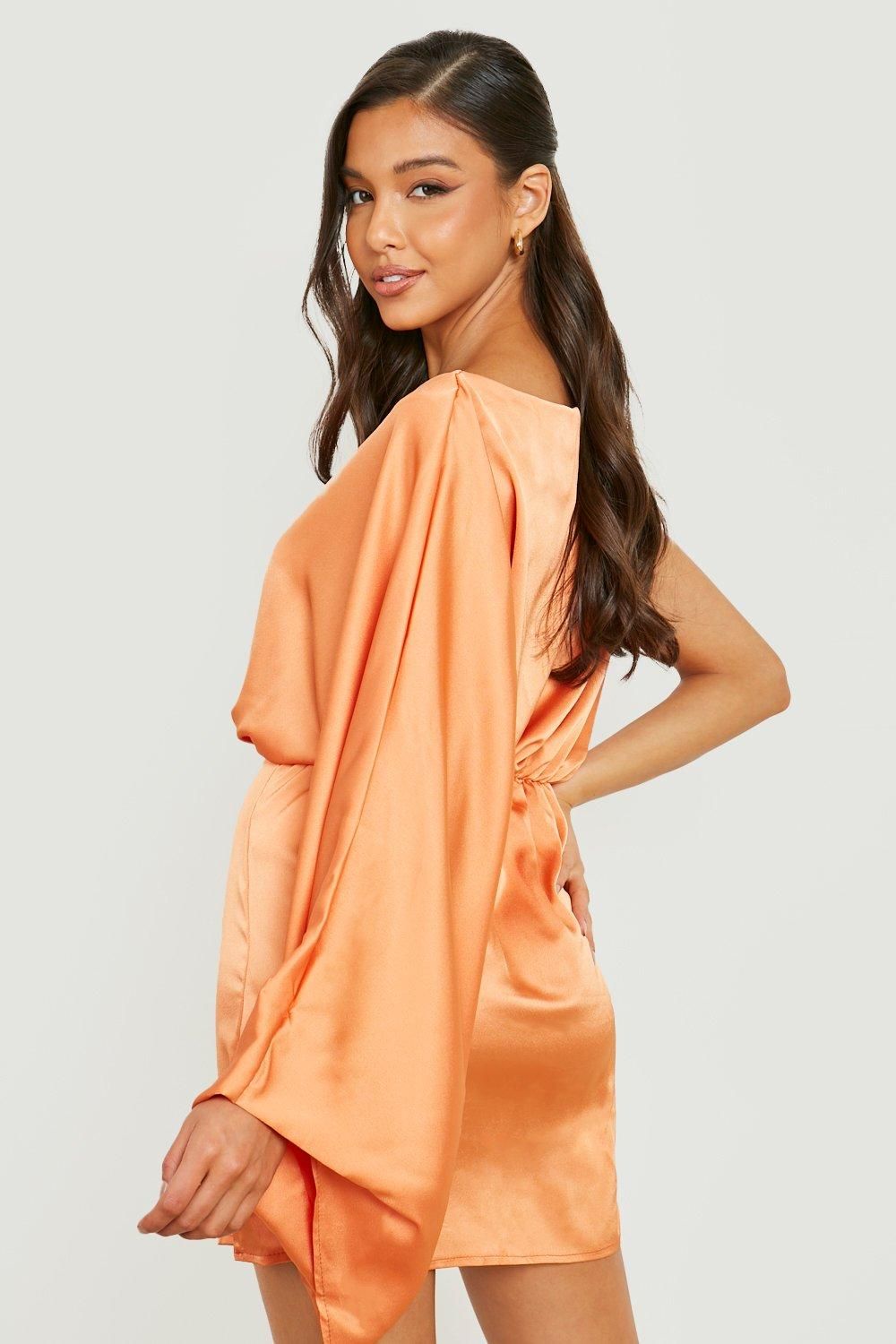 Satin Asymmetric Cape Sleeve Mini Dress | Boohoo.com (US & CA)