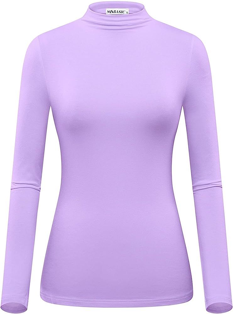 MSBASIC Women Modal Stretchy Fitted Long Sleeve Turtleneck Top | Amazon (US)