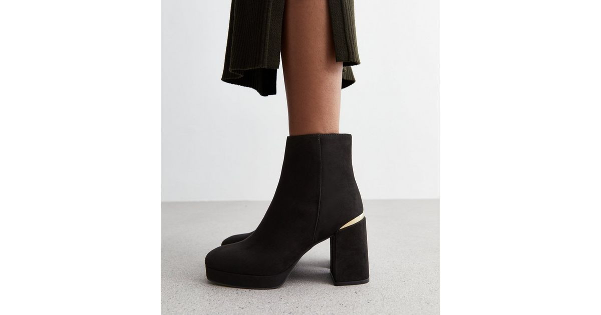 Black Suedette Metal Trim Block Heel Ankle Boots
						
						Add to Saved Items
						Remove fro... | New Look (UK)