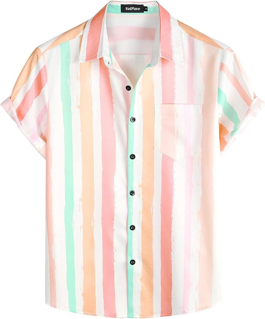 VATPAVE Mens Striped Summer Shirts Casual Button Down Short Sleeve Beach Stylish Shirts | Amazon (US)