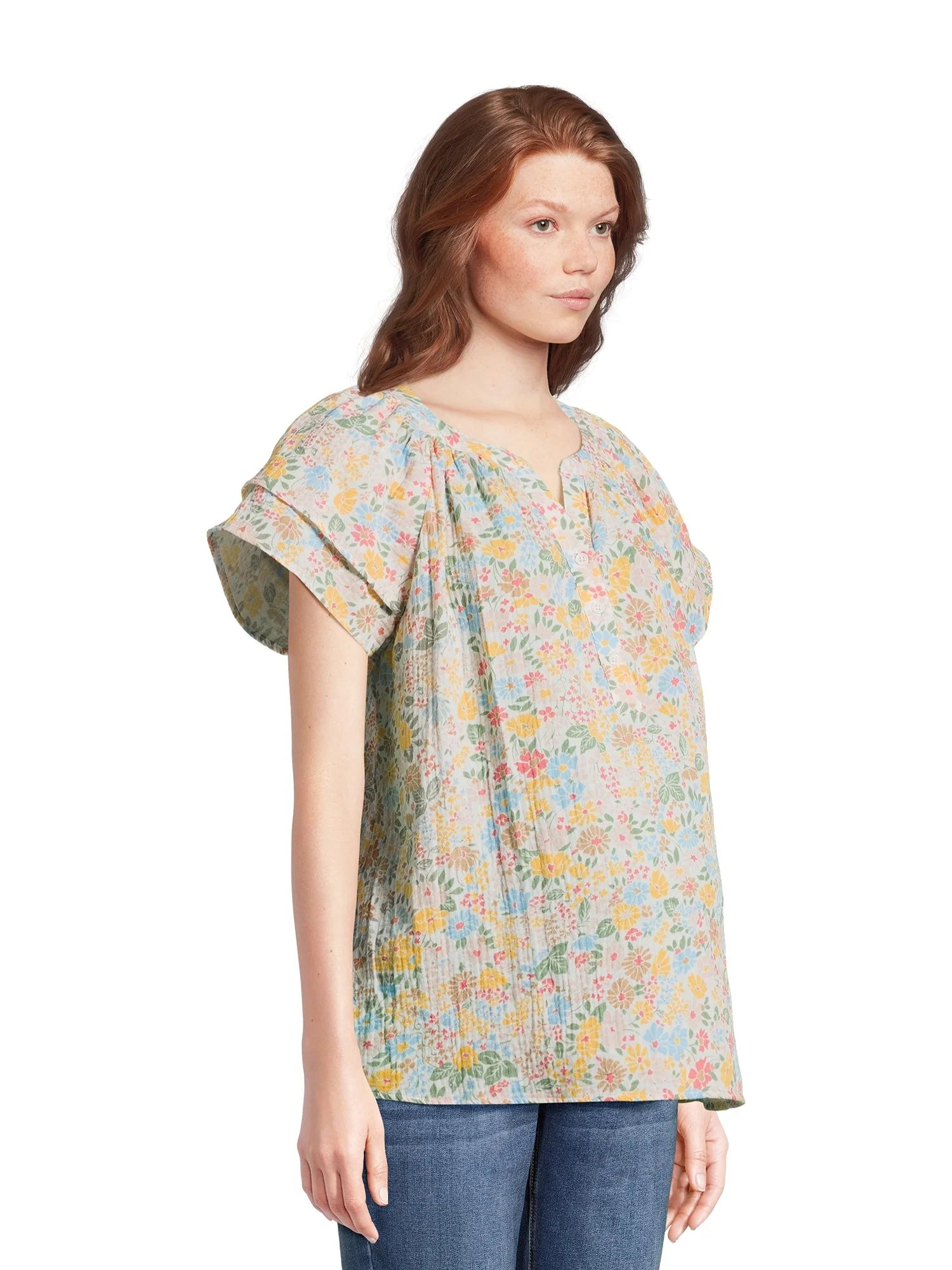 Time and Tru Maternity Women's Blouse with Flutter Sleeves, Sizes S-2XL | Walmart (US)