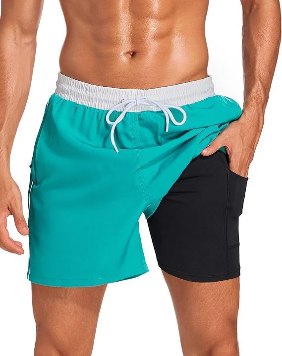 difficort Men's Swim Trunks with Compression Liner Quick Dry Bathing Suit Board Shorts with Zippe... | Amazon (US)