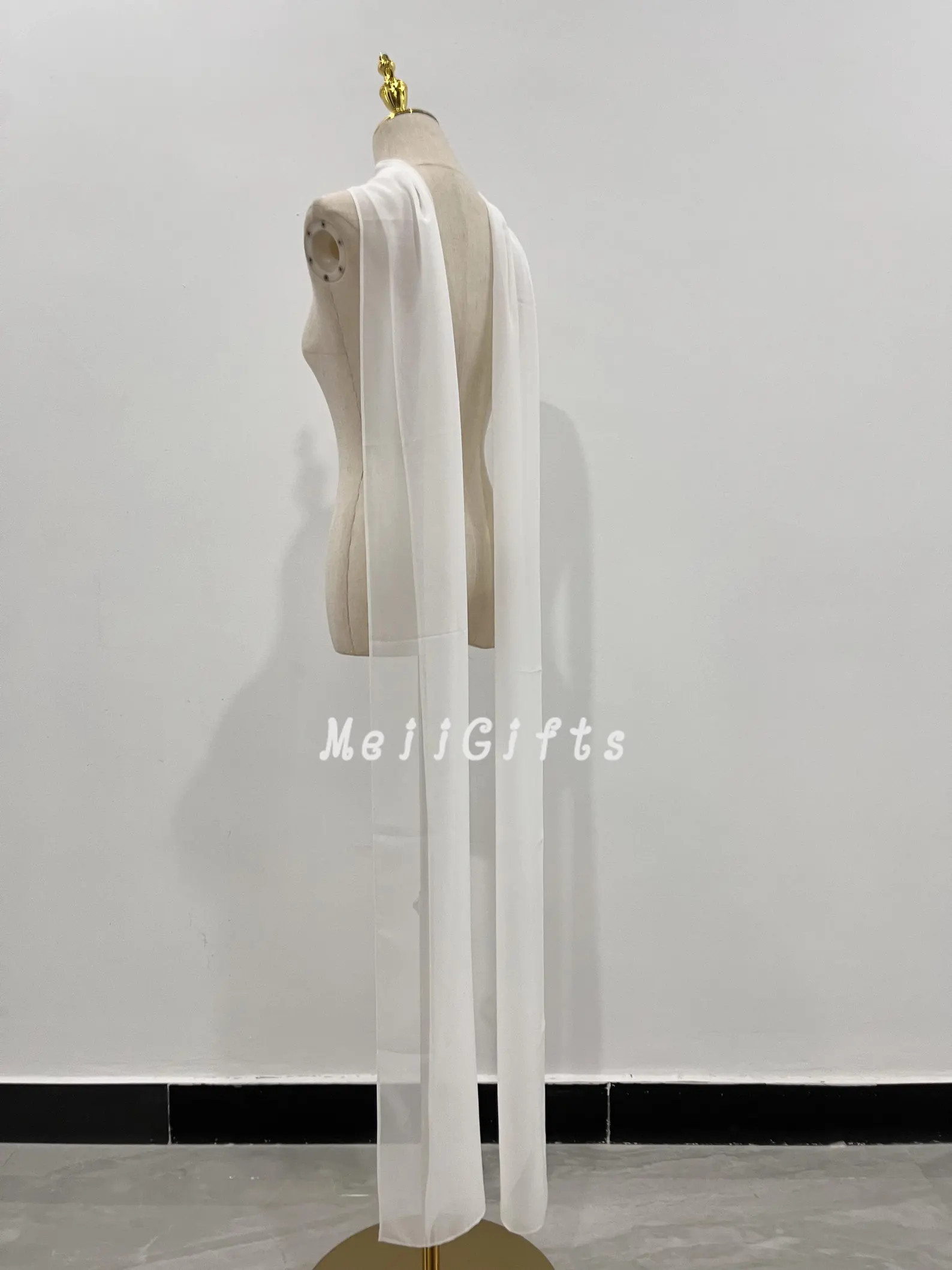 Ivory White Chiffon Bridal Neck Scarf, Wedding Veil Scarf, Bridal Dress Neck Tie, Chiffon Shawl W... | Etsy (US)