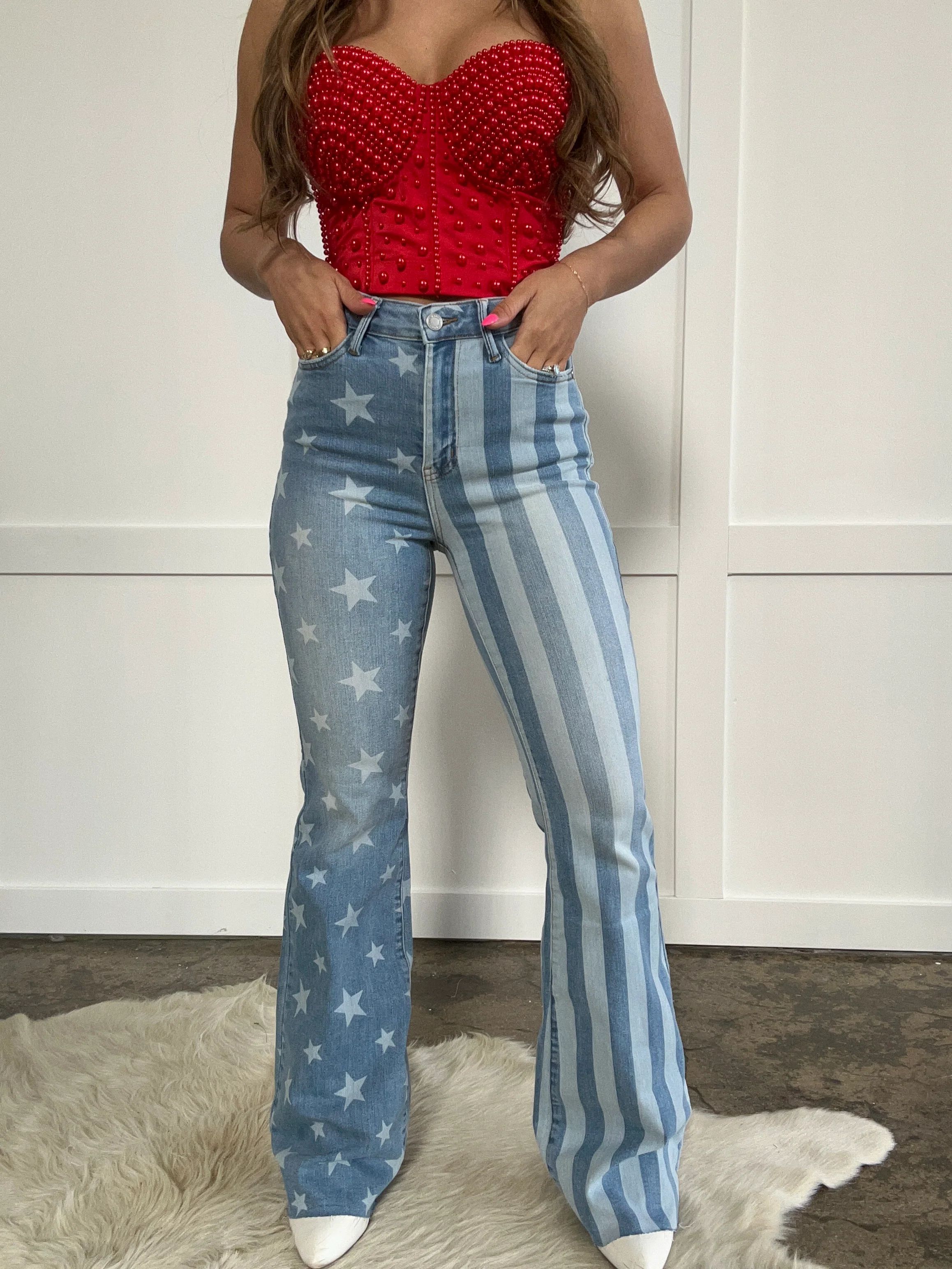 Stars And Stripes Bleached Flares | Willow Boutique