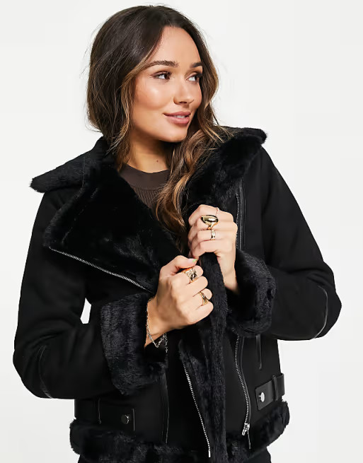 Fashion Union faux shearling biker jacket | ASOS (Global)