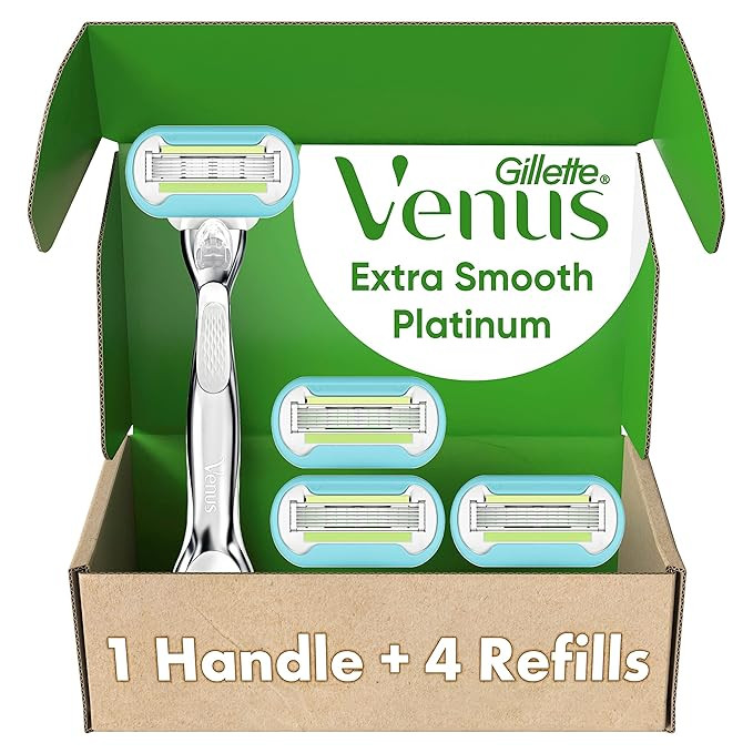 Gillette Venus Platinum Extra Smooth Metal Handle Women's Razor Handle + 4 Blade Refills, Pivotin... | Amazon (US)