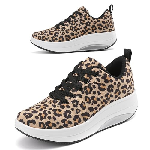 RUIDENG Leopard Tennis Shoes for Women Cushiony | Women's Platform Sneakers Walk Distances | 2 Inch Thick Rocker Bottom Size 9 | Amazon (US)