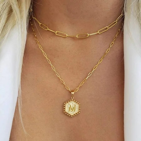 AYA 1Set 26 Initial Hexagon Necklace For Women Necklaces For Women A Z 26 Alphabet Initial Gold Necklaces For Women Girls | Walmart (US)