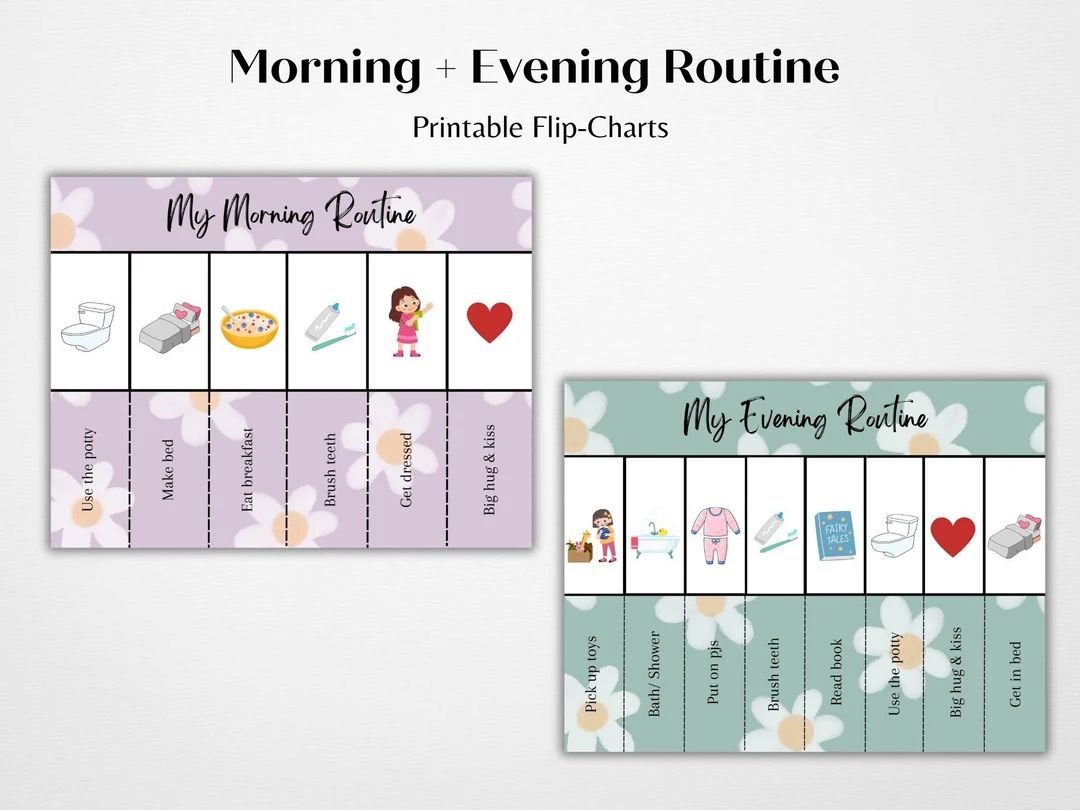 Girls Morning & Evening Routine Chart, Planning Toddler Bedtime Routine, Daily Visual Schedule, C... | Etsy (US)