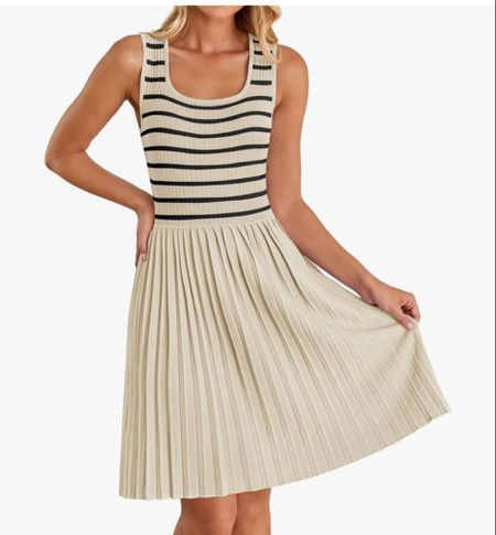 Summer Sleeveless Mini Dress  Square Neck Striped Knit A Line Pleated Tank Dresses

#LTKSeasonal #LTKFindsUnder50