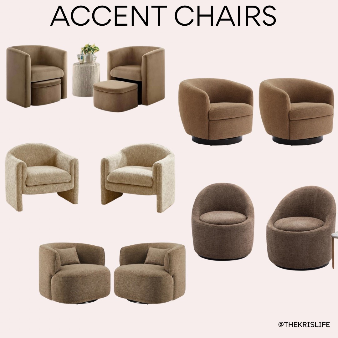 Accent chairs!! Brown chairs perfect for your master bedroom and/or living room!

Lounge chair, accent chair, barrel chair, swivel chair 

#LTKSeasonal #LTKHome #LTKSaleAlert